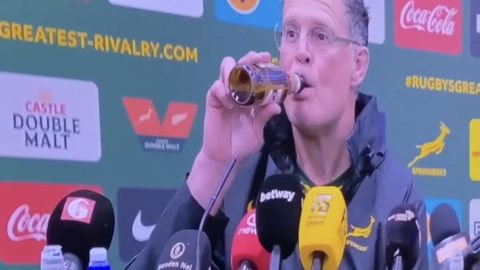 Rassie Erasmus Drinks Beer During Post-Match Press Conference After Springboks’ 33-16 Loss to All Blacks