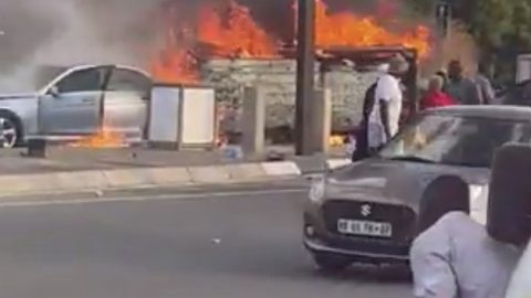 Five people died after a minibus taxi collided with two other vehicles and caught fire at a Midrand intersection on Tuesday afternoon.